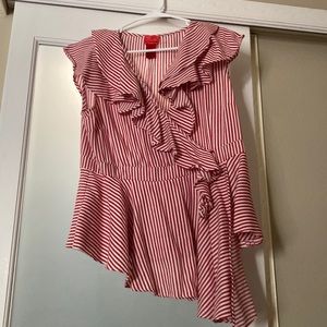 Red and White striped Ruffle Peplum Top